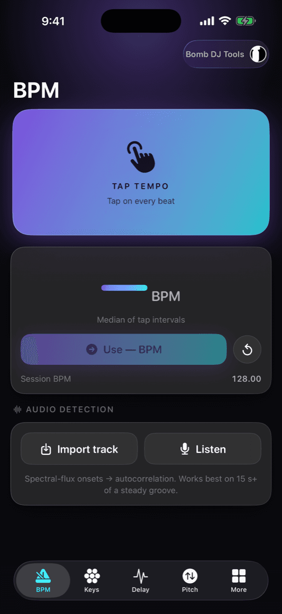 Bomb DJ Tools — BPM Counter screen