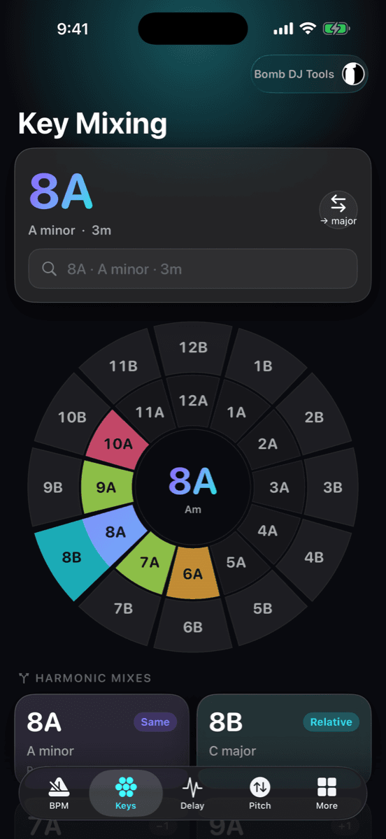 Bomb DJ Tools — Key Mixing screen